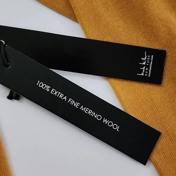 Nicole Miller Women's 100% Extra Fine Merino Wool Mock Neck Mustard Top Size XL - Picture 6 of 8